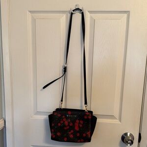 Michael Kors Black Crossbody with Red Rose Pattern